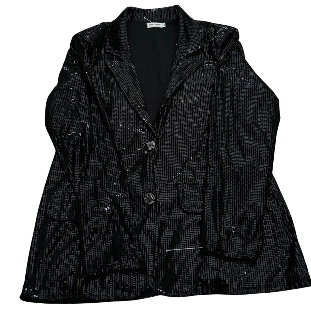 Anna-Kaci Black Sequin Blazer Jacket XL Long Sleeve Two Button Evening Coat